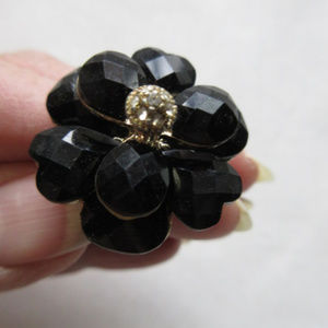 Black Gemstone Ring Goldtone Size 7.75